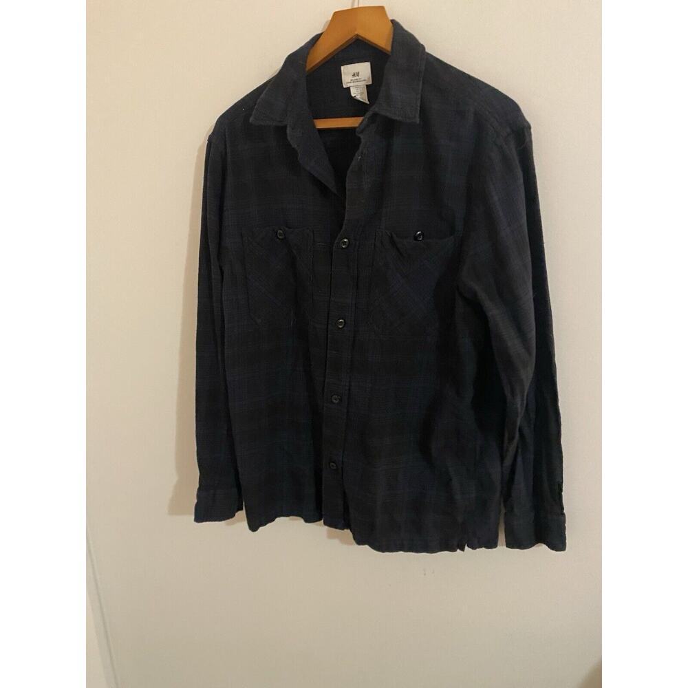 H&M Shirt mens size small button down long sleeve blue plaid slim fit